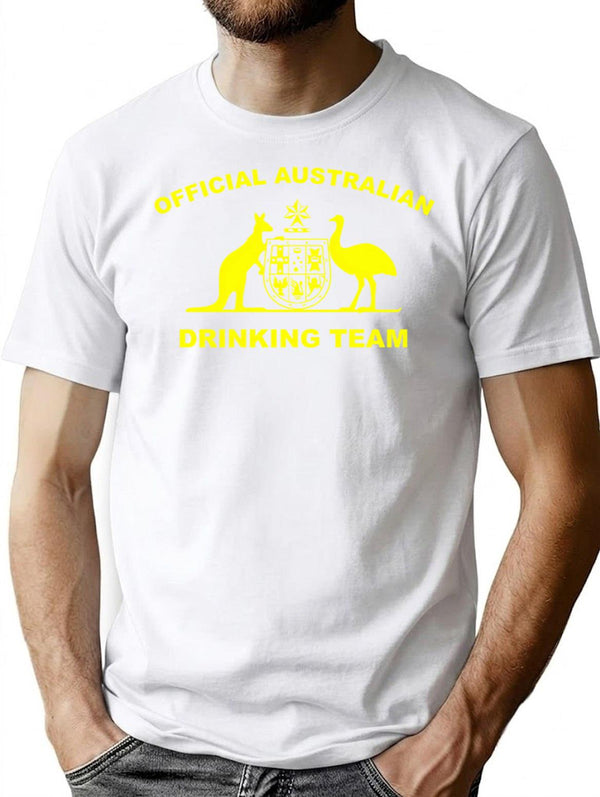 Australian Drinking Team T-Shirt - Retro Graphic Tee for Men & Women - White