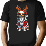 Australian Shepherd Dog Reindeer Light Vintage Ugly Sweater Santa's Hat Xmas T-Shirt - Black