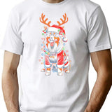 Australian Shepherd Dog Reindeer Light Vintage Ugly Sweater Santa's Hat Xmas T-Shirt - White