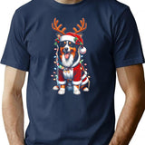 Australian Shepherd Dog Reindeer Light Vintage Ugly Sweater Santa's Hat Xmas T-Shirt - Navy
