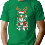 Australian Shepherd Dog Reindeer Light Vintage Ugly Sweater Santa's Hat Xmas T-Shirt - Green