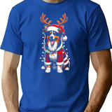 Australian Shepherd Dog Reindeer Light Vintage Ugly Sweater Santa's Hat Xmas T-Shirt - Blue
