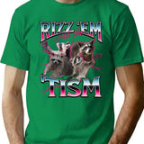 Autism Funny Rizz Em With The Tism Meme Autistic Racoon T-Shirt - Green