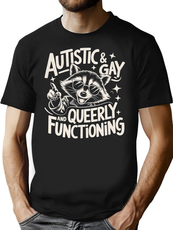 Autistic And Gay Raccoon T-Shirt - Retro Graphic Tee for Men & Women - Black
