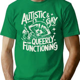 Autistic And Gay Raccoon T-Shirt - Retro Graphic Tee for Men & Women - Green