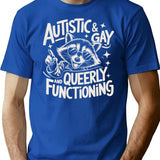 Autistic And Gay Raccoon T-Shirt - Retro Graphic Tee for Men & Women - Blue