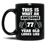 Aweseome 77 Year Old 77Th Birthday Gift Black Coffee Mug, Gift Coffee Mug