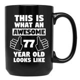 Aweseome 77 Year Old 77Th Birthday Gift Black Coffee Mug, Gift Coffee Mug - Black