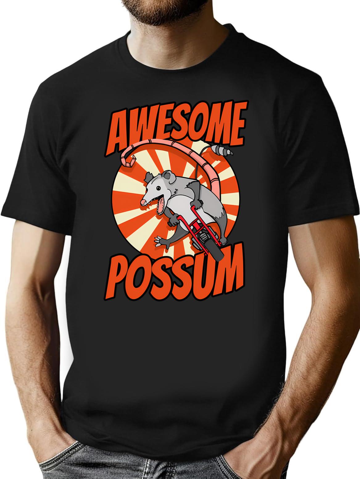Awesome Possum T-Shirt - Retro Graphic Tee for Men & Women - Black