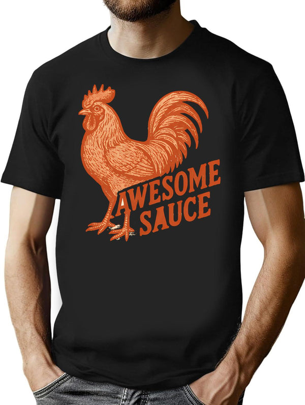 Awesome Sauce Rooster T-Shirt - Retro Graphic Tee for Men & Women - Black