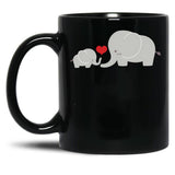 Baby And Parent Elephant With Heart Black Coffee Mug, Gift Coffee Mug