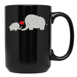 Baby And Parent Elephant With Heart Black Coffee Mug, Gift Coffee Mug - Black