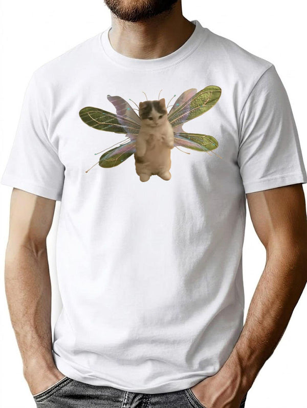 Baby Fairy Kitten T-Shirt - Retro Graphic Tee for Men & Women - White