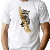 Baby Raccoon In A Tree Cute Design Watercolor T-Shirt - White