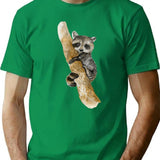 Baby Raccoon In A Tree Cute Design Watercolor T-Shirt - Green