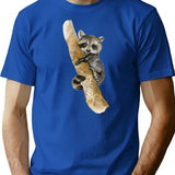 Baby Raccoon In A Tree Cute Design Watercolor T-Shirt - Blue