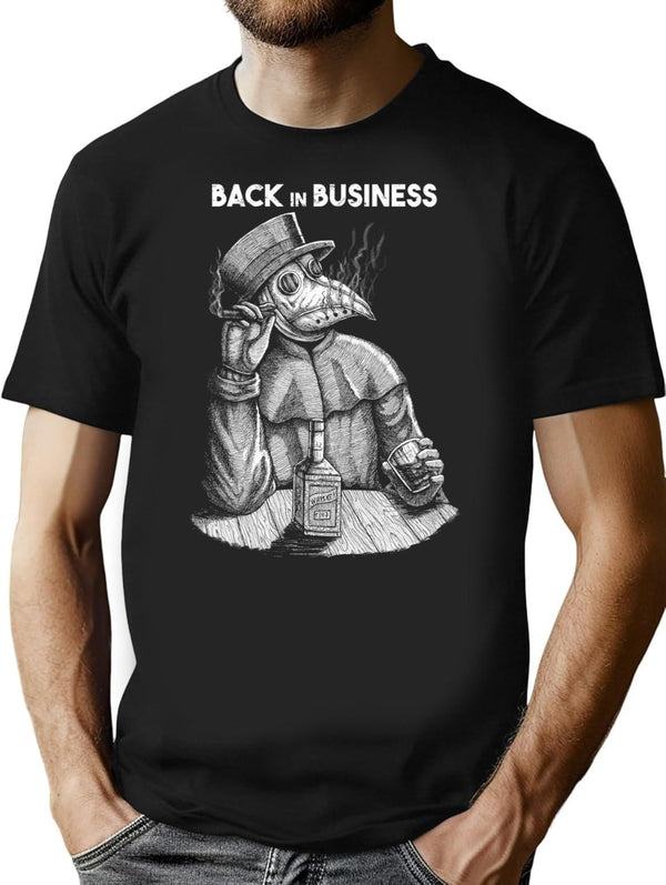 Back In Business Plague Doctor T-Shirt - Retro Graphic Tee for Men & Women - Black