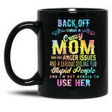 Back Off Crazy Mom Warning Design Black Coffee Mug, Gift Coffee Mug