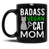 Badass Vegan Cat Mom (4) Black Coffee Mug, Gift Coffee Mug