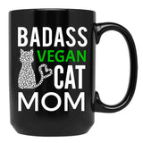 Badass Vegan Cat Mom (4) Black Coffee Mug, Gift Coffee Mug - Black