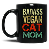 Badass Vegan Cat Mom Black Coffee Mug, Gift Coffee Mug