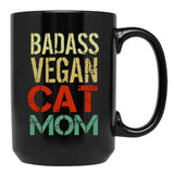 Badass Vegan Cat Mom Black Coffee Mug, Gift Coffee Mug - Black