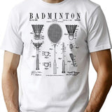 Badminton Old Vintage Patent Drawing Print T-Shirt - White
