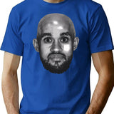 Bald Derrick White Funny Vintage Face T-Shirt - Blue