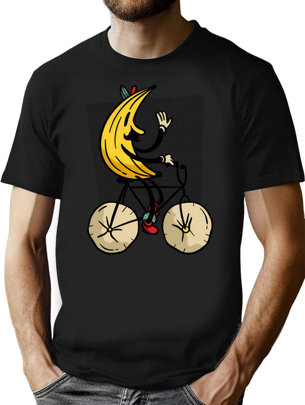 Banana Riding Bike Banana Cycling T-Shirt - Retro Graphic Tee for Men & Women - Black