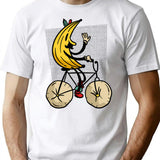 Banana Riding Bike Banana Cycling T-Shirt - Retro Graphic Tee for Men & Women - White