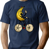 Banana Riding Bike Banana Cycling T-Shirt - Retro Graphic Tee for Men & Women - Navy