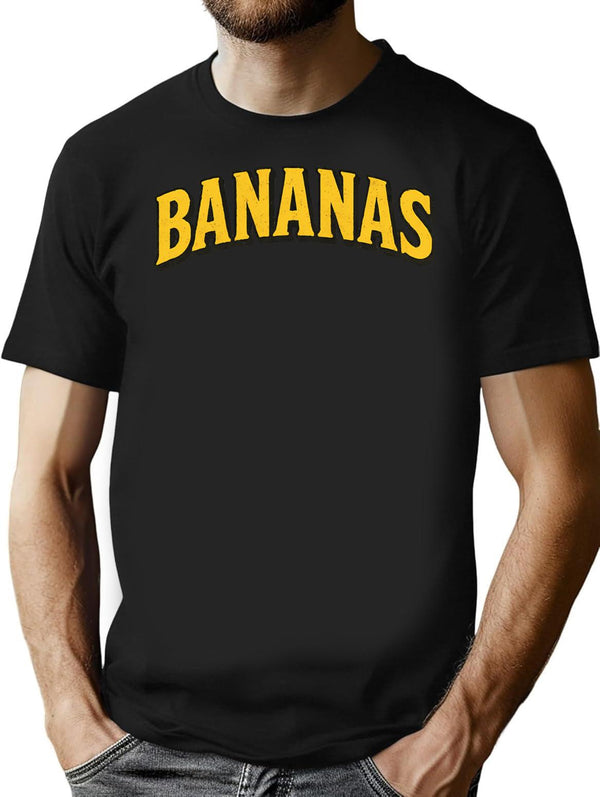 Bananas Vintage Retro Distressed Font Bold Yellow Text Design T-Shirt - Black