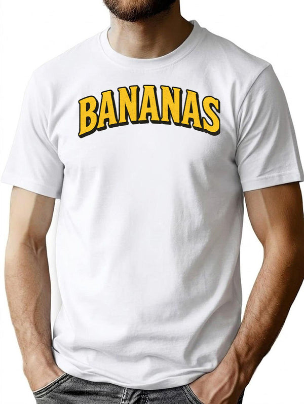 Bananas Vintage Retro Distressed Font Bold Yellow Text Design T-Shirt - White