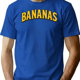 Bananas Vintage Retro Distressed Font Bold Yellow Text Design T-Shirt - Blue