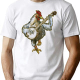 Banjo Playing Chicken T-Shirt - Retro Graphic Tee for Men & Women - White