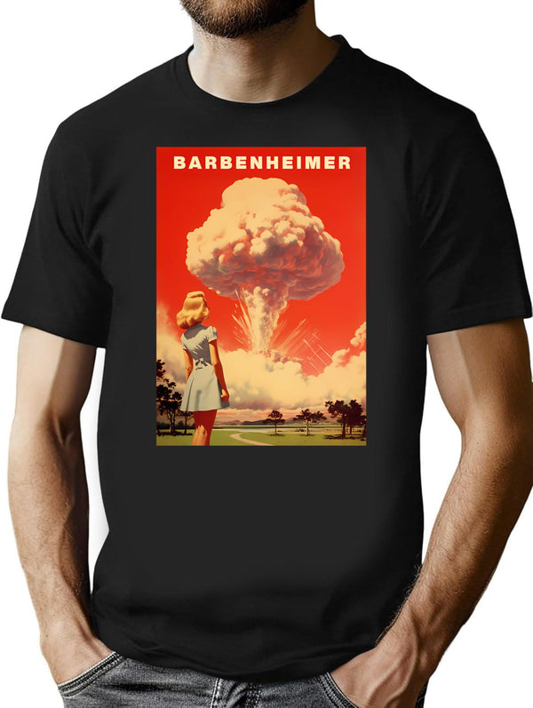 Barbenheimer 2023 (1) T-Shirt - Retro Graphic Tee for Men & Women - Black