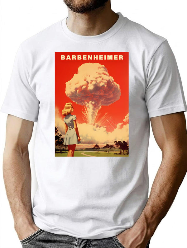 Barbenheimer 2023 (1) T-Shirt - Retro Graphic Tee for Men & Women - White