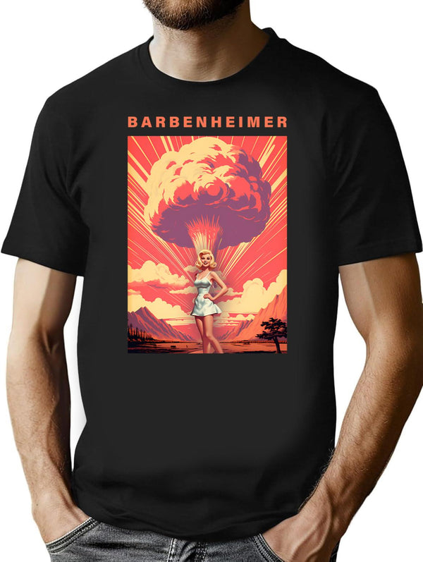 Barbenheimer 2023 (3) T-Shirt - Retro Graphic Tee for Men & Women - Black