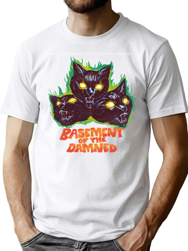 Basement Of The Damned T-Shirt - Retro Graphic Tee for Men & Women - White
