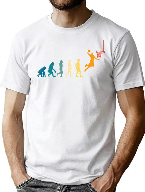 Basketball Evolution Vintage Colors T-Shirt - Retro Graphic Casual Tee - White