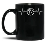 Basketball Heartbeat Cool Funny Basketball Lover Black Coffee Mug, Gift Coffee Mug
