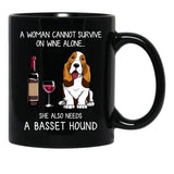 Basset Hound And Wine Funny Dog Black Coffee Mug, Gift Coffee Mug - Black