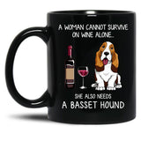 Basset Hound And Wine Funny Dog Black Coffee Mug, Gift Coffee Mug