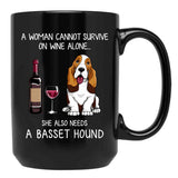 Basset Hound And Wine Funny Dog Black Coffee Mug, Gift Coffee Mug - Black