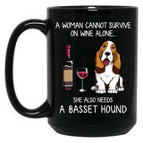 Basset Hound And Wine Funny Dog Black Coffee Mug, Gift Coffee Mug