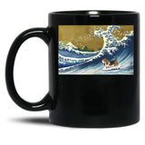 Basset Hound Surfing Black Coffee Mug, Gift Coffee Mug