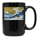 Basset Hound Surfing Black Coffee Mug, Gift Coffee Mug - Black