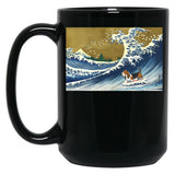 Basset Hound Surfing Black Coffee Mug, Gift Coffee Mug