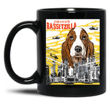 Bassetzilla Funny Dog T-Shirt - Gift For Basset Dog Lovers Black Coffee Mug, Gift Coffee Mug