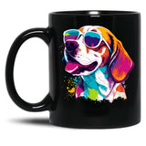Beagle Dog - Colorful With Sunglasses Black Coffee Mug, Gift Coffee Mug